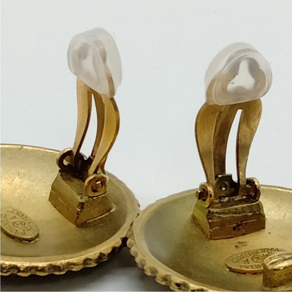 AUTH Chanel Vintage Brushed Gold Earrings - Picture 6 of 9